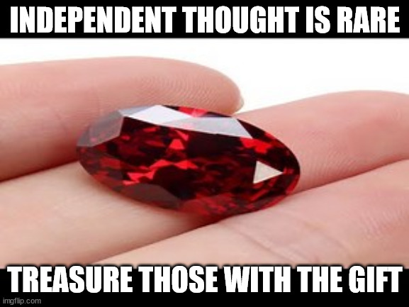 Your thoughts might be priceless on the open market. | INDEPENDENT THOUGHT IS RARE; TREASURE THOSE WITH THE GIFT | image tagged in deep thoughts,freedom,precious | made w/ Imgflip meme maker