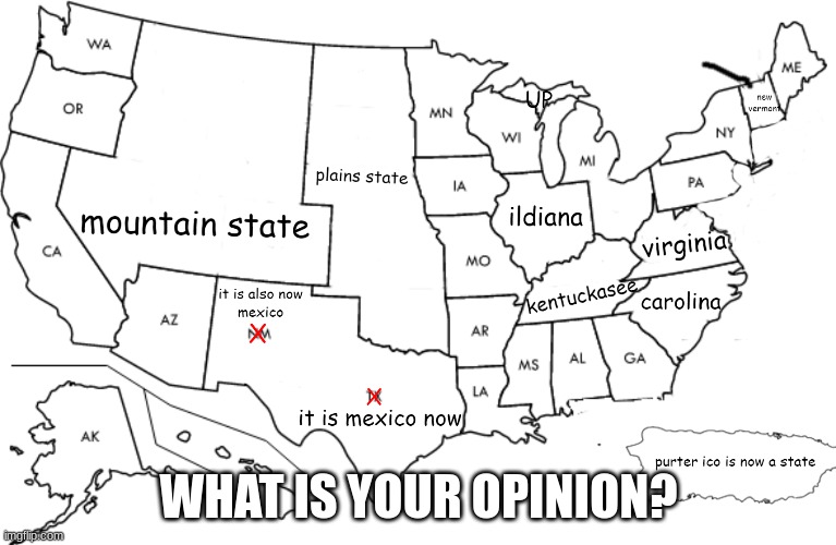 Another American map meme | WHAT IS YOUR OPINION? | image tagged in funny,meme,map | made w/ Imgflip meme maker
