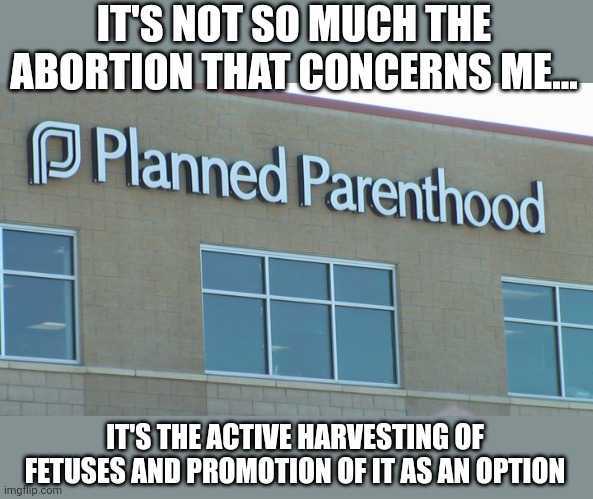 Cash crop adrenochrome.... | IT'S NOT SO MUCH THE ABORTION THAT CONCERNS ME... IT'S THE ACTIVE HARVESTING OF FETUSES AND PROMOTION OF IT AS AN OPTION | image tagged in planned abortionhood | made w/ Imgflip meme maker