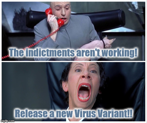 new virus variant | The indictments aren't working! Release a new Virus Variant!! | image tagged in dr evil and frau yelling,new virus,indictments,election | made w/ Imgflip meme maker
