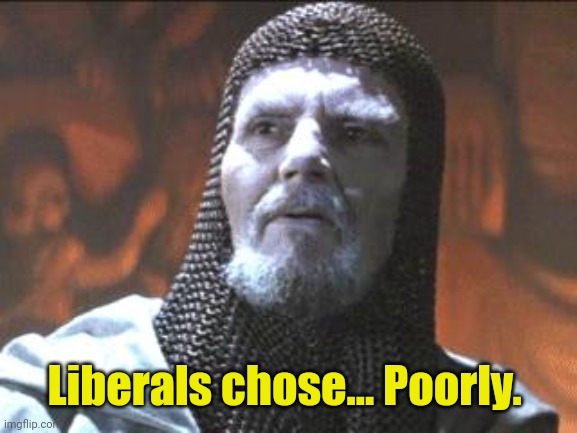 grail knight you chose poorly | Liberals chose... Poorly. | image tagged in grail knight you chose poorly | made w/ Imgflip meme maker