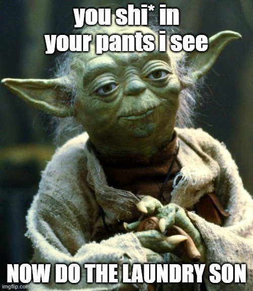 laundry day | you shi* in your pants i see; NOW DO THE LAUNDRY SON | image tagged in memes,star wars yoda | made w/ Imgflip meme maker