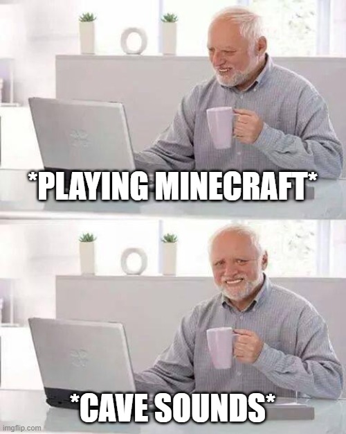 minecraft cave sounds | *PLAYING MINECRAFT*; *CAVE SOUNDS* | image tagged in memes,hide the pain harold | made w/ Imgflip meme maker