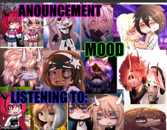New template for gacha oc stream | ANOUNCEMENT; MOOD; LISTENING TO: | image tagged in pastel panda anouncement template | made w/ Imgflip meme maker