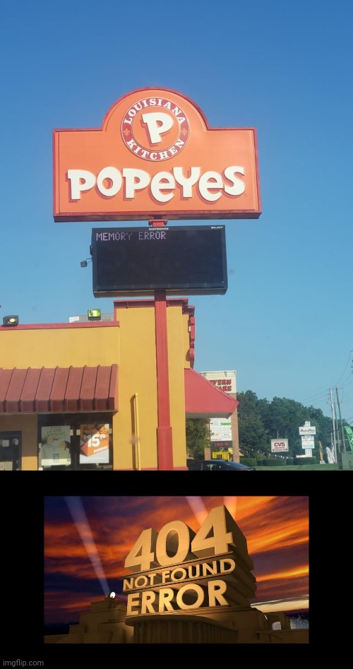 The black screen of death | image tagged in 404 fox not found,black screen of death,screen,popeyes,you had one job,memes | made w/ Imgflip meme maker