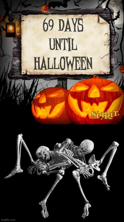 69 | image tagged in 69,halloween,halloween is coming,spooktober,skeletons | made w/ Imgflip meme maker