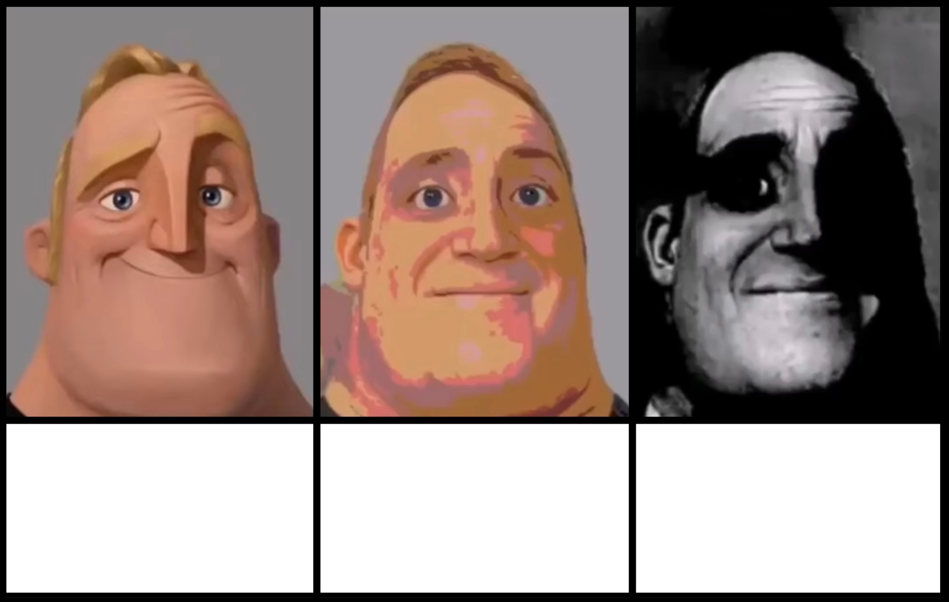 High Quality Mr Incredible becoming uncanny 3 phases Blank Meme Template