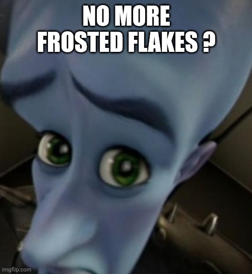 Megamind no bitches | NO MORE FROSTED FLAKES ? | image tagged in megamind no bitches | made w/ Imgflip meme maker