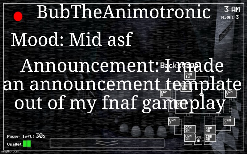 I forgor | BubTheAnimotronic; Mood: Mid asf; Announcement: I made an announcement template out of my fnaf gameplay | made w/ Imgflip meme maker