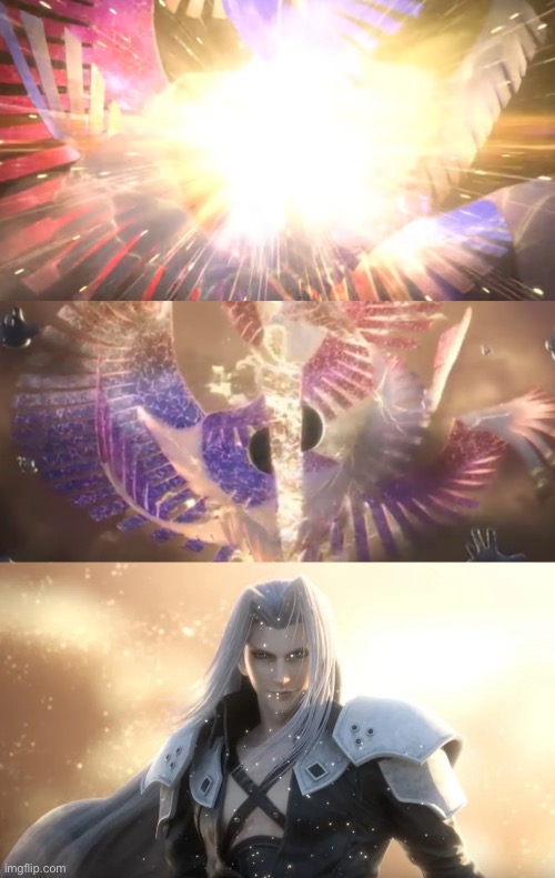 Sephiroth slices Galeem in half | image tagged in sephiroth slices galeem in half | made w/ Imgflip meme maker