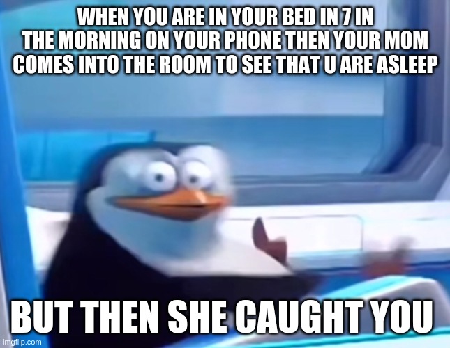 oh fu- | WHEN YOU ARE IN YOUR BED IN 7 IN THE MORNING ON YOUR PHONE THEN YOUR MOM COMES INTO THE ROOM TO SEE THAT U ARE ASLEEP; BUT THEN SHE CAUGHT YOU | image tagged in memes | made w/ Imgflip meme maker