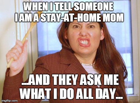 WHEN I TELL SOMEONE I AM A STAY-AT-HOME MOM ...AND THEY ASK ME WHAT I DO ALL DAY... | image tagged in angrymom | made w/ Imgflip meme maker