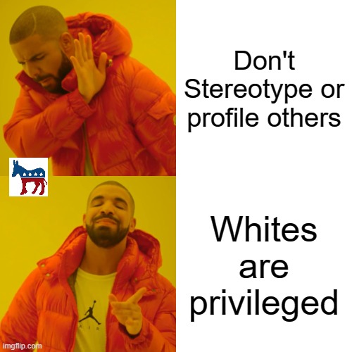 Drake Hotline Bling | Don't Stereotype or profile others; Whites are privileged | image tagged in memes,drake hotline bling | made w/ Imgflip meme maker