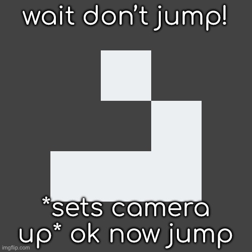 -SkyOcean-’s PFP | wait don’t jump! *sets camera up* ok now jump | image tagged in skydicklotion s pfp | made w/ Imgflip meme maker