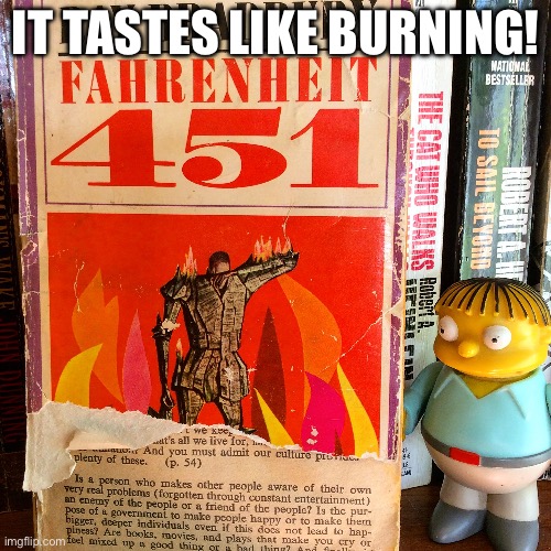It tastes like burning! | IT TASTES LIKE BURNING! | image tagged in ralph wiggum,the simpsons,censorship,literature | made w/ Imgflip meme maker