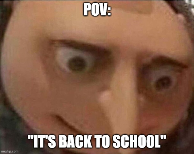 everyone! | POV:; "IT'S BACK TO SCHOOL" | image tagged in gru meme | made w/ Imgflip meme maker