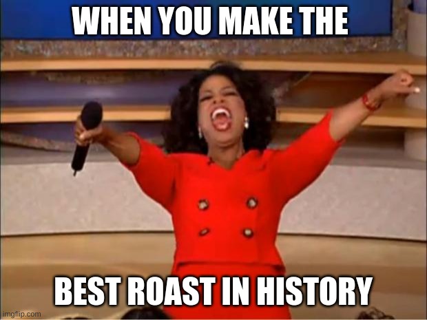 Oprah You Get A | WHEN YOU MAKE THE; BEST ROAST IN HISTORY | image tagged in memes,oprah you get a | made w/ Imgflip meme maker