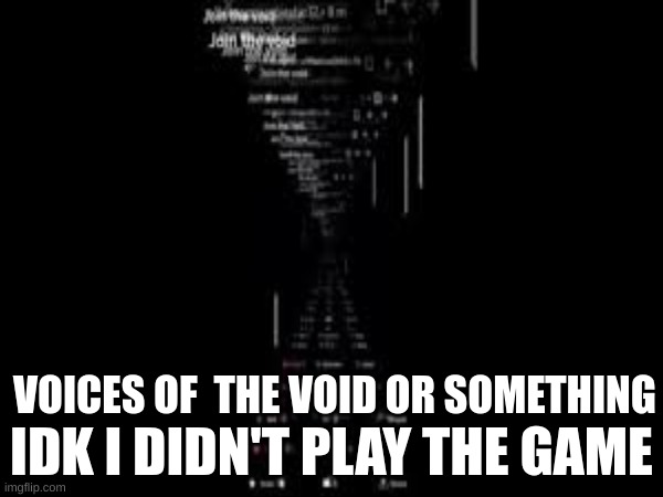 join the void | IDK I DIDN'T PLAY THE GAME; VOICES OF  THE VOID OR SOMETHING | image tagged in join the void | made w/ Imgflip meme maker