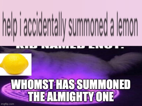 idk why that was there but ok | WHOMST HAS SUMMONED THE ALMIGHTY ONE | image tagged in lemon,help i accidentally | made w/ Imgflip meme maker