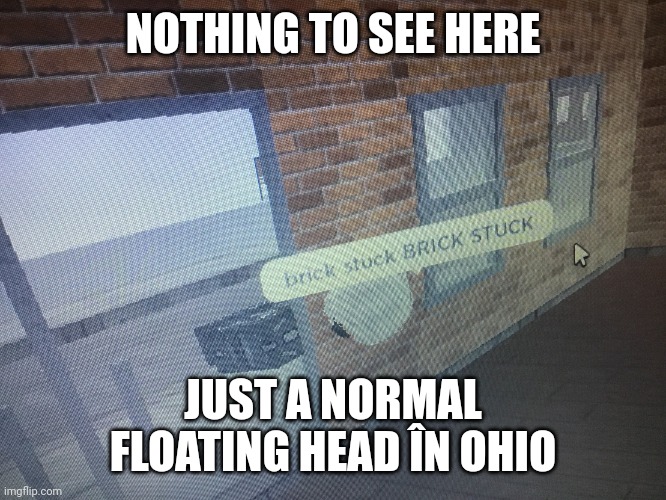 Brick stuck | NOTHING TO SEE HERE; JUST A NORMAL FLOATING HEAD IN OHIO | image tagged in brick stuck | made w/ Imgflip meme maker