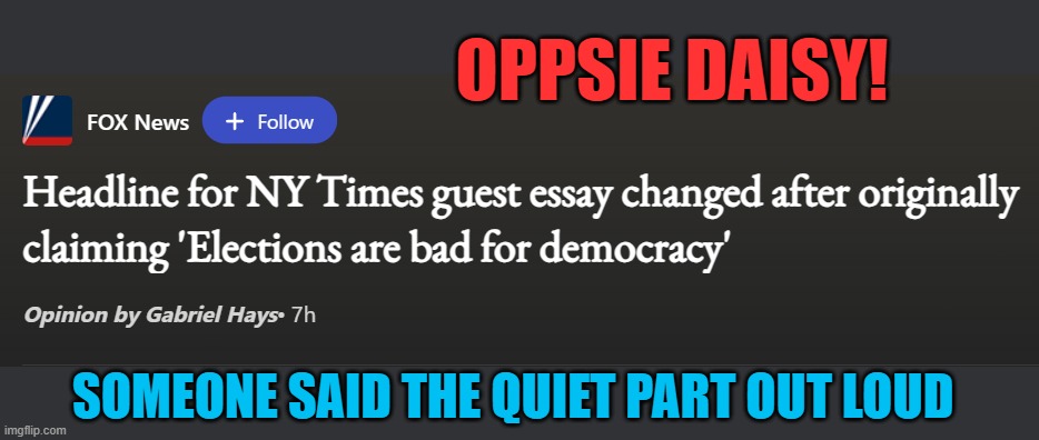OPPSIE DAISY! SOMEONE SAID THE QUIET PART OUT LOUD | image tagged in nytimes,elections,usa,fake news | made w/ Imgflip meme maker