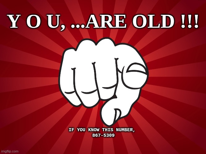.....but you have good eye sight | Y O U, ...ARE OLD !!! IF YOU KNOW THIS NUMBER, 
867-5309 | image tagged in funny,meme,getting old,wise,deep thoughts,and that's a fact | made w/ Imgflip meme maker
