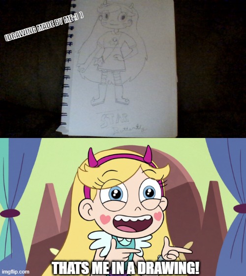 Drawing of Star butterfly made by me (:::: | (DRAWING MADE BY ME :)  ); THATS ME IN A DRAWING! | image tagged in star butterfly excited,svtfoe | made w/ Imgflip meme maker