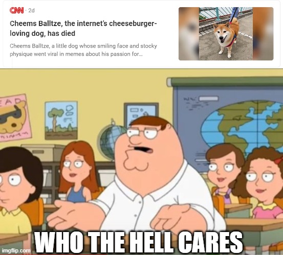 serriously, who? | WHO THE HELL CARES | image tagged in oh my god who the hell cares from family guy | made w/ Imgflip meme maker
