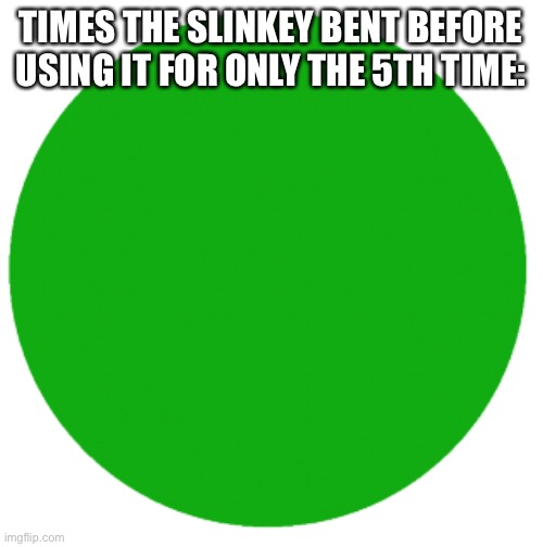Green circle | TIMES THE SLINKEY BENT BEFORE USING IT FOR ONLY THE 5TH TIME: | image tagged in green circle | made w/ Imgflip meme maker