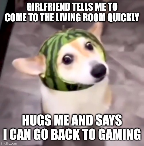 Wholesome girlfriend | GIRLFRIEND TELLS ME TO COME TO THE LIVING ROOM QUICKLY; HUGS ME AND SAYS I CAN GO BACK TO GAMING | image tagged in wholesome pete | made w/ Imgflip meme maker