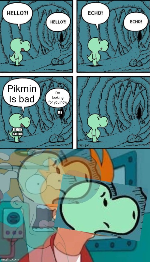 Pikmin is bad; I'm looking for you now; ME; PIKMIN HATERS | image tagged in echo,fry | made w/ Imgflip meme maker