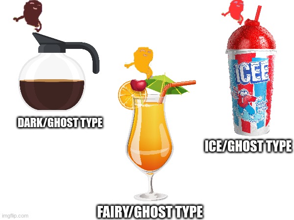 My versions of different Polteageist species | DARK/GHOST TYPE; ICE/GHOST TYPE; FAIRY/GHOST TYPE | image tagged in pokemon,video games,fanart,nintendo | made w/ Imgflip meme maker