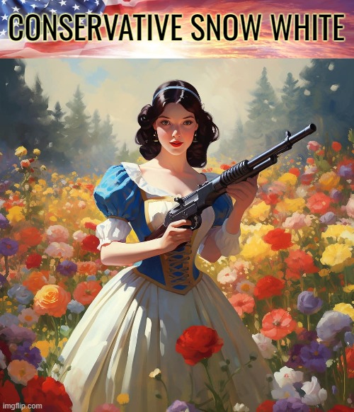 CONSERVATIVE SNOW WHITE | image tagged in conservative,snow white,ai,ai art,american politics | made w/ Imgflip meme maker