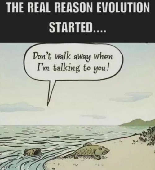 Evolution | image tagged in real reason,evolution started,do not walk away,talking to you,comics | made w/ Imgflip meme maker