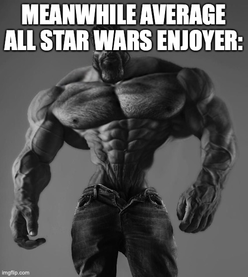 GigaChad | MEANWHILE AVERAGE ALL STAR WARS ENJOYER: | image tagged in gigachad | made w/ Imgflip meme maker