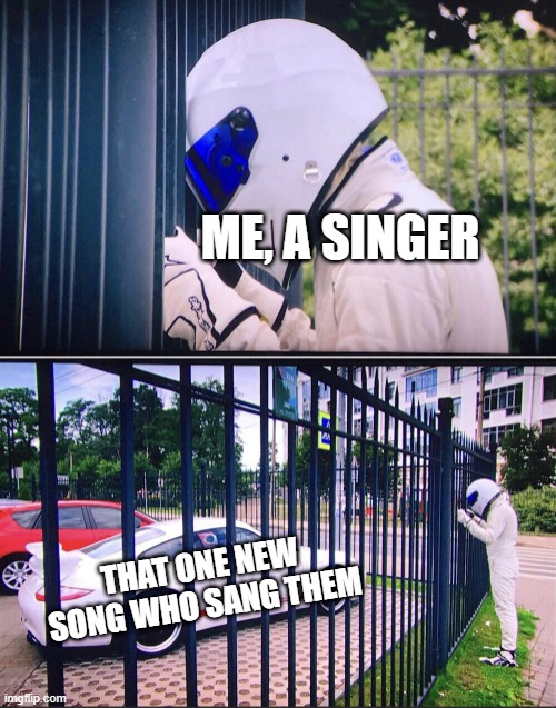 I sang a new song | ME, A SINGER; THAT ONE NEW SONG WHO SANG THEM | image tagged in stig,memes | made w/ Imgflip meme maker