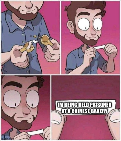 We need to stage a rescue mission to save this man! | IM BEING HELD PRISONER AT A CHINESE BAKERY | image tagged in funny,meme,memes,fun | made w/ Imgflip meme maker