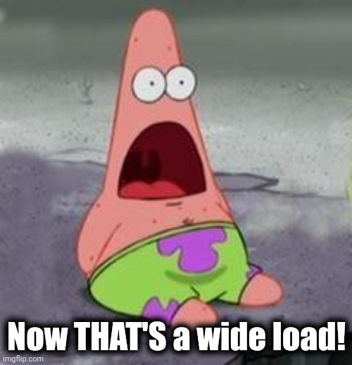Suprised Patrick | Now THAT'S a wide load! | image tagged in suprised patrick | made w/ Imgflip meme maker