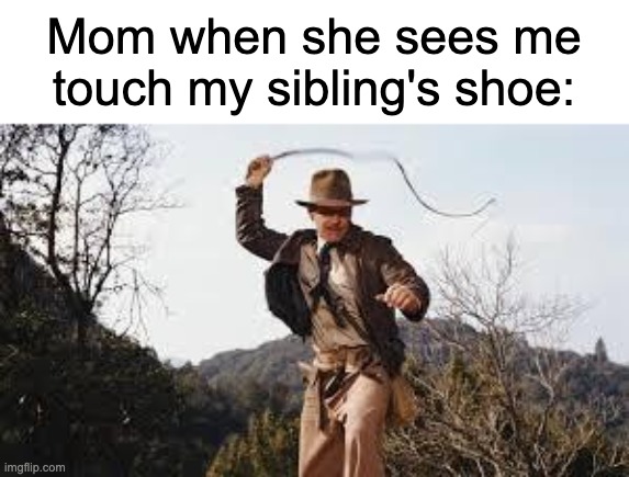 Whip | Mom when she sees me touch my sibling's shoe: | image tagged in whip | made w/ Imgflip meme maker