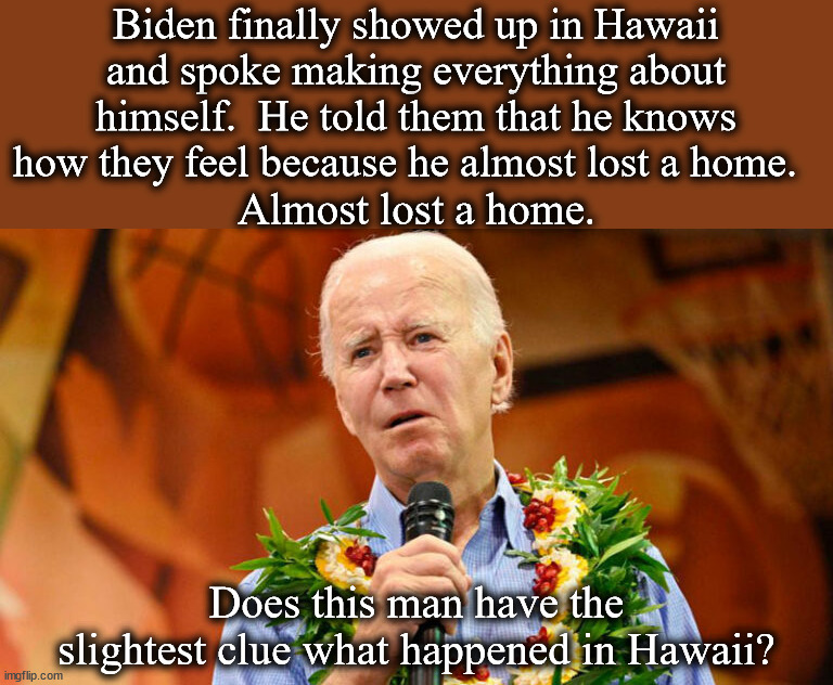 As Biden's motorcade was driving to where he was to speak, they were all flipping him off.  Hawaii is a blue state. | Biden finally showed up in Hawaii and spoke making everything about himself.  He told them that he knows how they feel because he almost lost a home. Almost lost a home. Does this man have the slightest clue what happened in Hawaii? | image tagged in 81 million votes,hawaii might be a red state now | made w/ Imgflip meme maker
