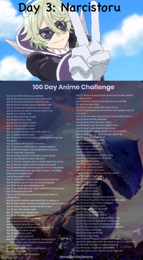 hehe | Day 3: Narcistoru | image tagged in 100 day anime challenge | made w/ Imgflip meme maker