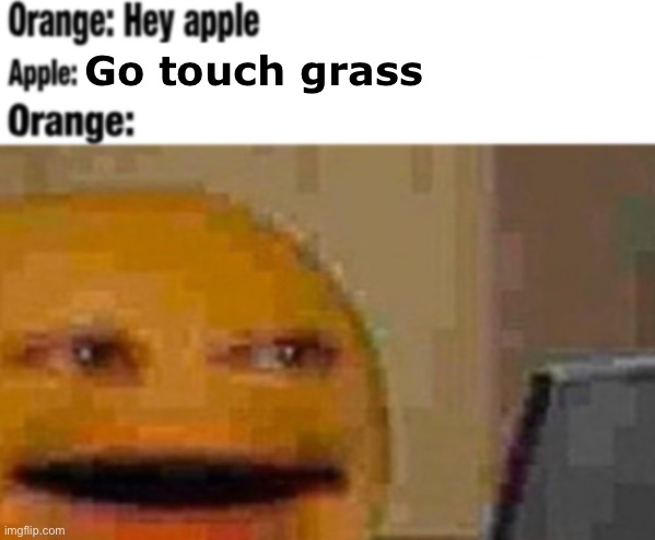 Nice | Go touch grass | image tagged in hey apple | made w/ Imgflip meme maker