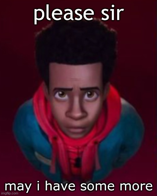 plz sur | please sir; may i have some more | image tagged in spiderverse | made w/ Imgflip meme maker