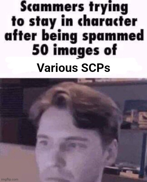 Scammers trying to stay in character after being spammed 50 imag | Various SCPs | image tagged in scammers trying to stay in character after being spammed 50 imag | made w/ Imgflip meme maker