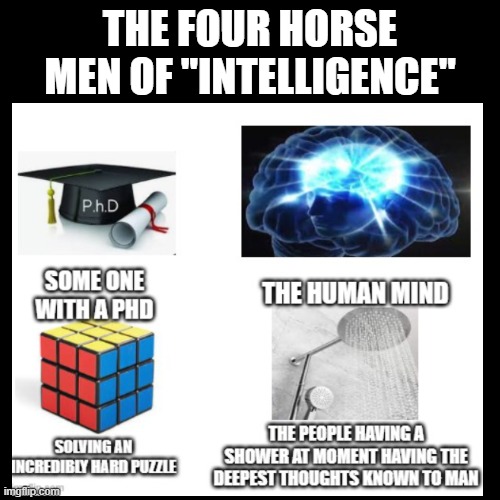 the four horse men of intelligence | THE FOUR HORSE MEN OF "INTELLIGENCE" | image tagged in meme | made w/ Imgflip meme maker