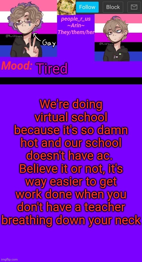 We also have a storm rn so that's cool ig | Tired; We're doing virtual school because it's so damn hot and our school doesn't have ac.  Believe it or not, it's way easier to get work done when you don't have a teacher breathing down your neck | image tagged in people_r_us announcement template v 4 5 | made w/ Imgflip meme maker