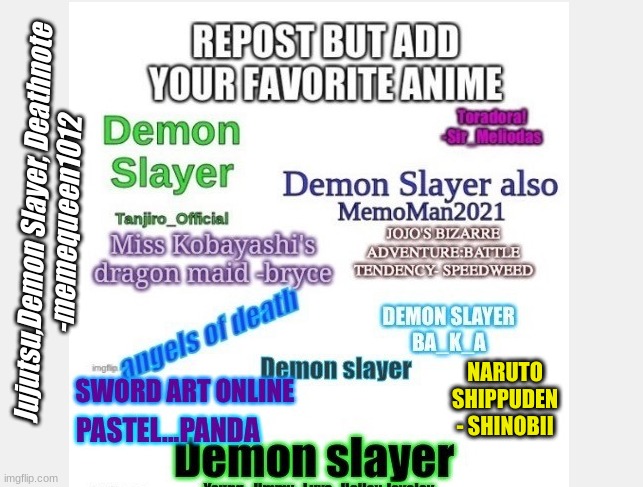 Jujutsu,Demon Slayer, Deathnote
-memequeen1012 | image tagged in anime,deathnote,demon slayer | made w/ Imgflip meme maker