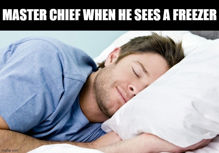 how i sleep | MASTER CHIEF WHEN HE SEES A FREEZER | image tagged in how i sleep | made w/ Imgflip meme maker