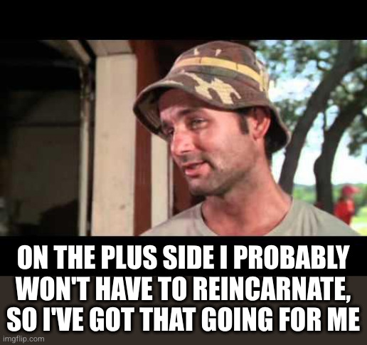 caddy shack | ON THE PLUS SIDE I PROBABLY WON'T HAVE TO REINCARNATE, SO I'VE GOT THAT GOING FOR ME | image tagged in caddy shack | made w/ Imgflip meme maker