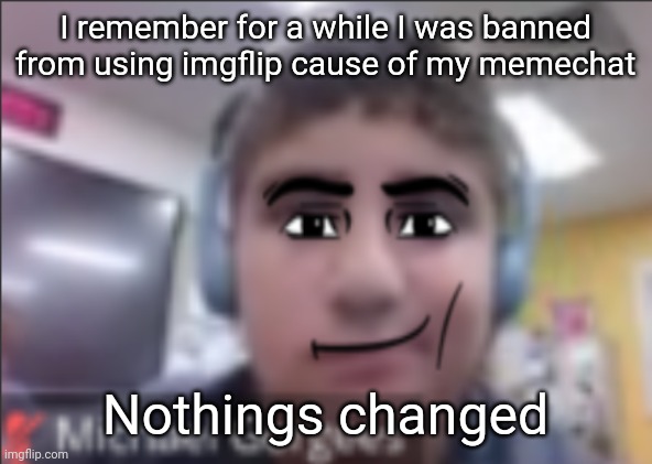 Not by site mods | I remember for a while I was banned from using imgflip cause of my memechat; Nothings changed | image tagged in man face michael | made w/ Imgflip meme maker